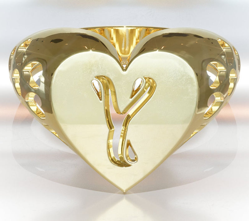 Heights Jewelers 14K Gold Plated Initial HeartSignet Ring — View 54