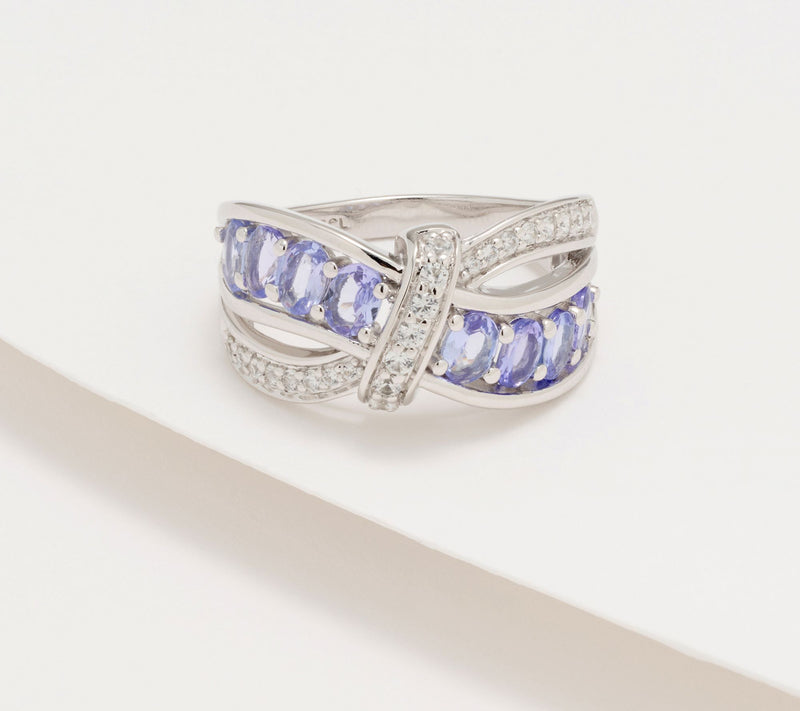 Affinity Gems Tanzanite & White Zircon in Bundled Ribbon Ring, Sterling — Main view