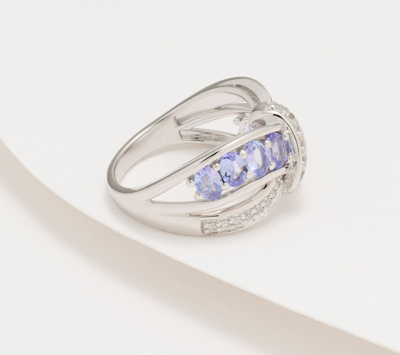 Affinity Gems Tanzanite & White Zircon in Bundled Ribbon Ring, Sterling — View 3