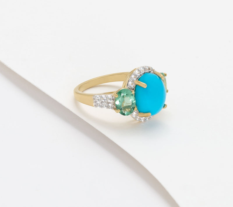 Affinity Gems 3-Stove Oval Turquoise Ring, Sterling Silver — View 2