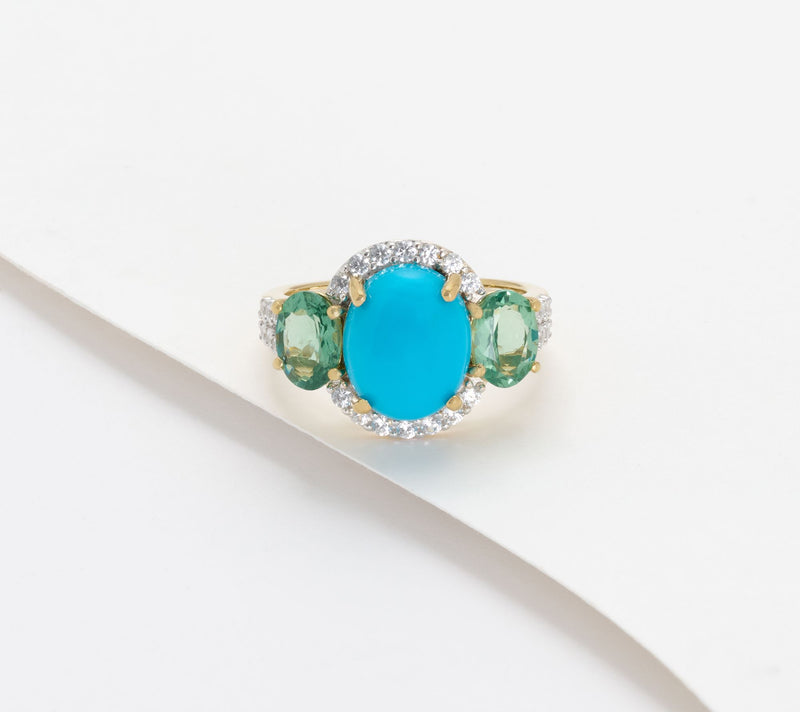 Affinity Gems 3-Stove Oval Turquoise Ring, Sterling Silver — Main view