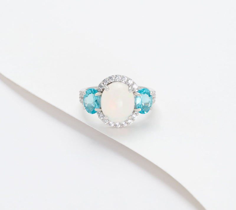 Affinity Gems 3-Stone Oval Opal Ring, Sterling Silver — View 7