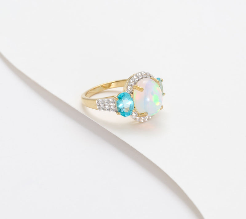 Affinity Gems 3-Stone Oval Opal Ring, Sterling Silver — View 2