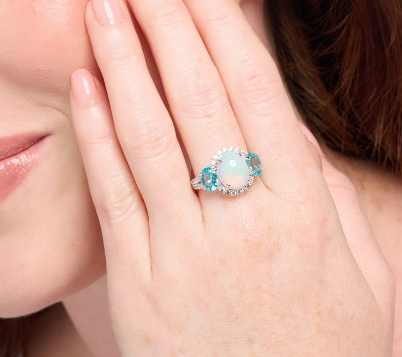 Affinity Gems 3-Stone Oval Opal Ring, Sterling Silver — View 4