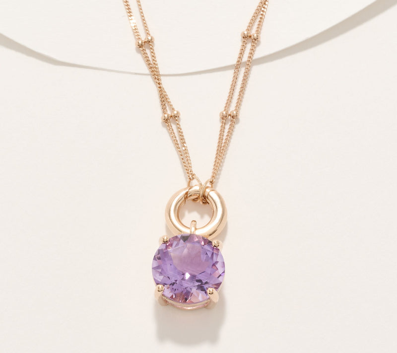 Affinity Gems Round Amethyst Solitare Charm Necklace, Sterling Silver — View 3