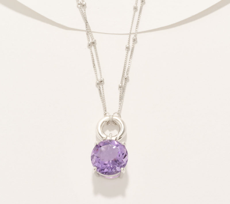 Affinity Gems Round Amethyst Solitare Charm Necklace, Sterling Silver — View 5