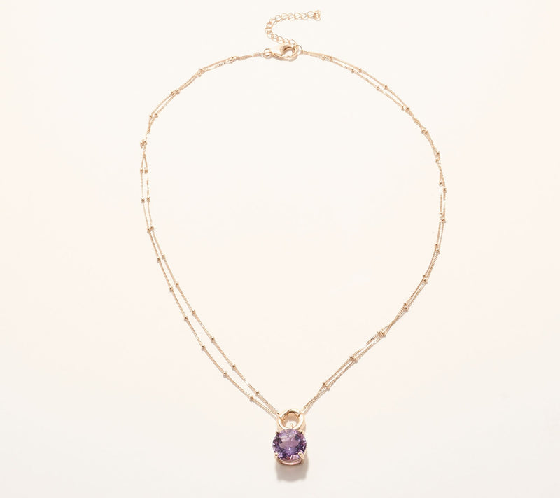 Affinity Gems Round Amethyst Solitare Charm Necklace, Sterling Silver — View 6