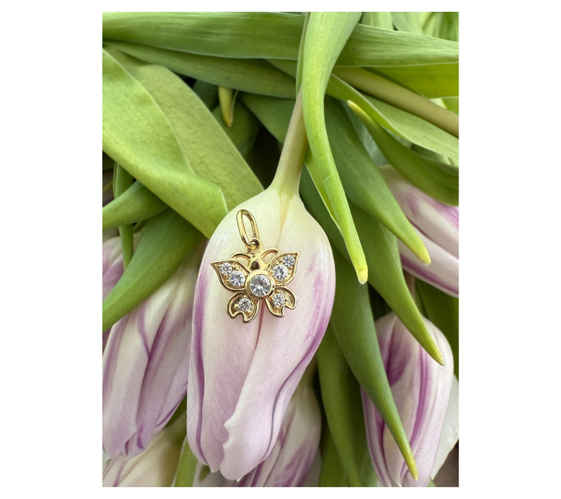 Goddaughters 14K Gold Clad White Topaz Butterfly Charm — View 5