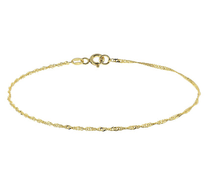 Adorna 14K Gold 1.3mm Solid Singapore  Chain Bracelet