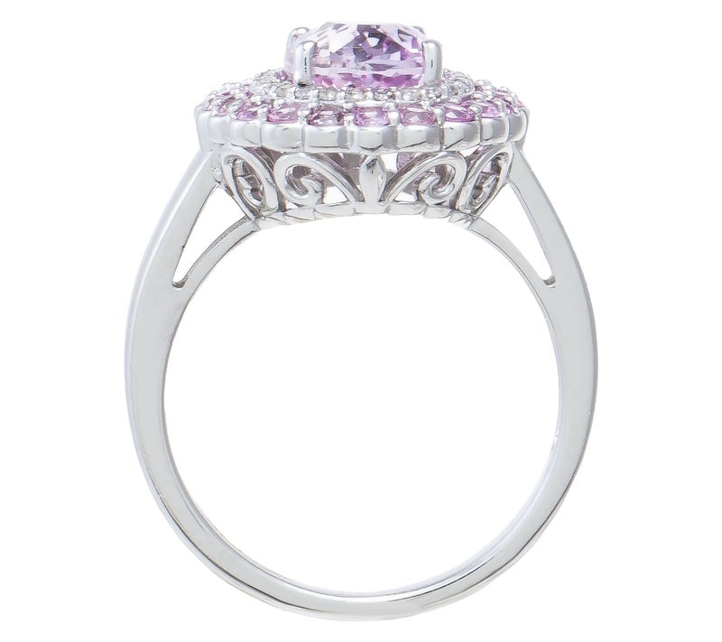 Affinity Gems Kunzite & Pink Sapphire Halo Ring, Sterling — View 3