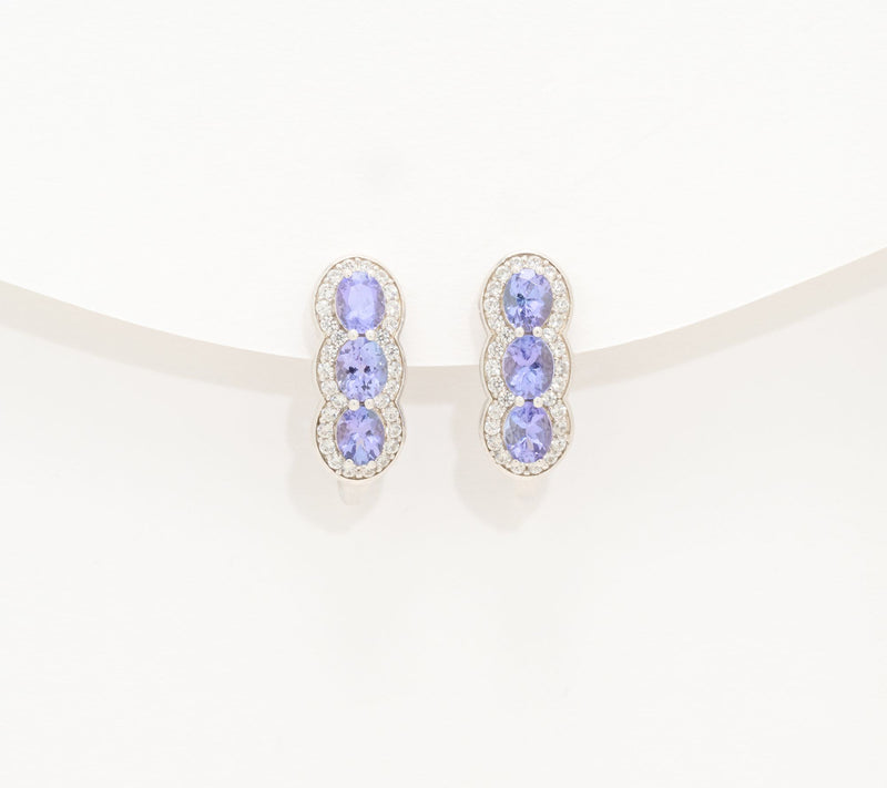 Affinity Gems Linear Design Gemstone & White Zircon J Hoops, Sterli — View 9