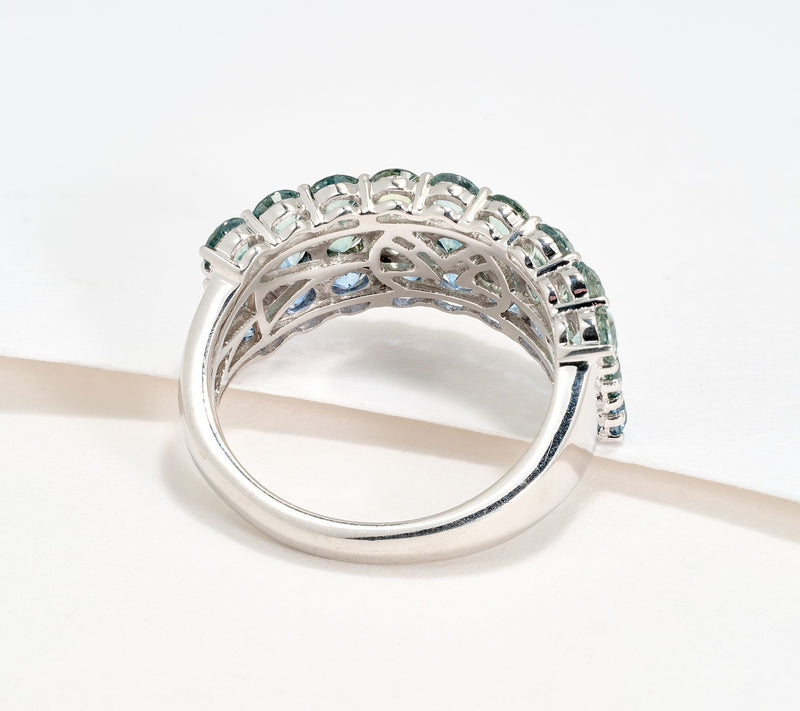 Gem Discoverer 3.24ct Montana Sapphire 3 Row Band Ring, 14K White Gold — View 2