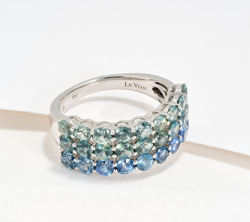 Gem Discoverer 3.24ct Montana Sapphire 3 Row Band Ring, 14K White Gold — Main view