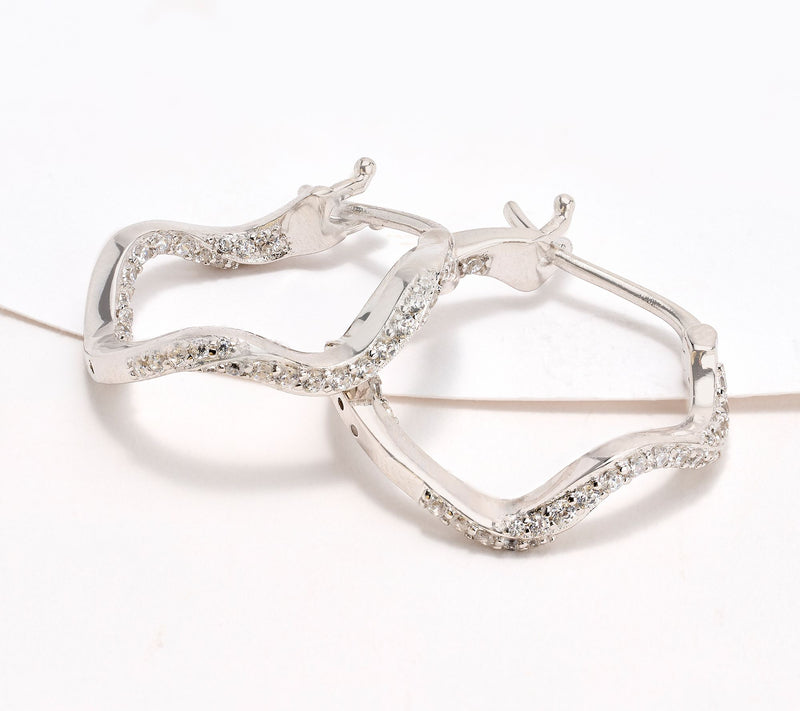 Diamonique x Kathy Levine Winding Way Hoop Earrings, Sterling Silver — View 5