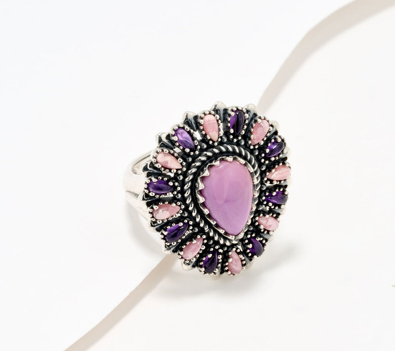 American West Sterling Silver Gemstone Cluster Pear Ring — View 12