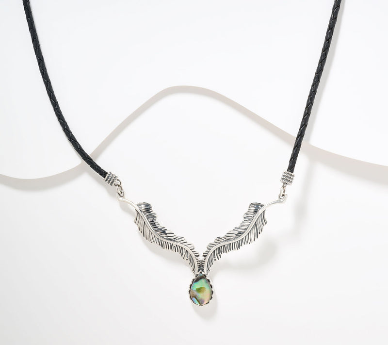 American West Sterl Feather Gemstone Leather Necklace — View 11