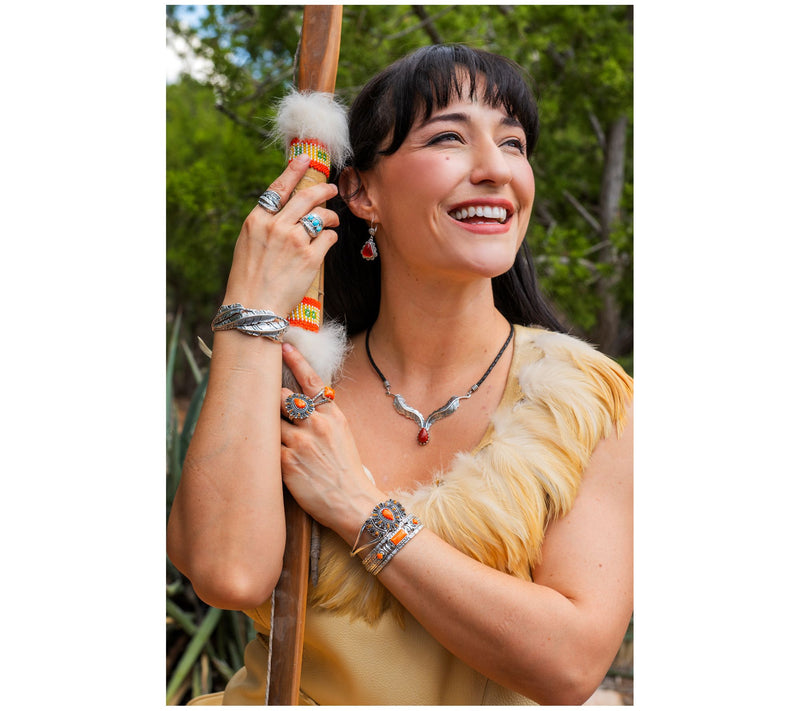 American West Sterl Feather Gemstone Leather Necklace — View 4