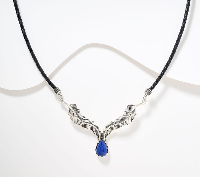 American West Sterl Feather Gemstone Leather Necklace — Main view
