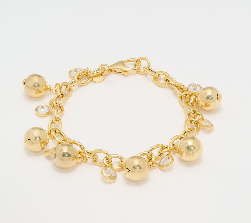 Diamonique Italia Bead & Charm Rolo Bracelet, Sterling Silver — Main view