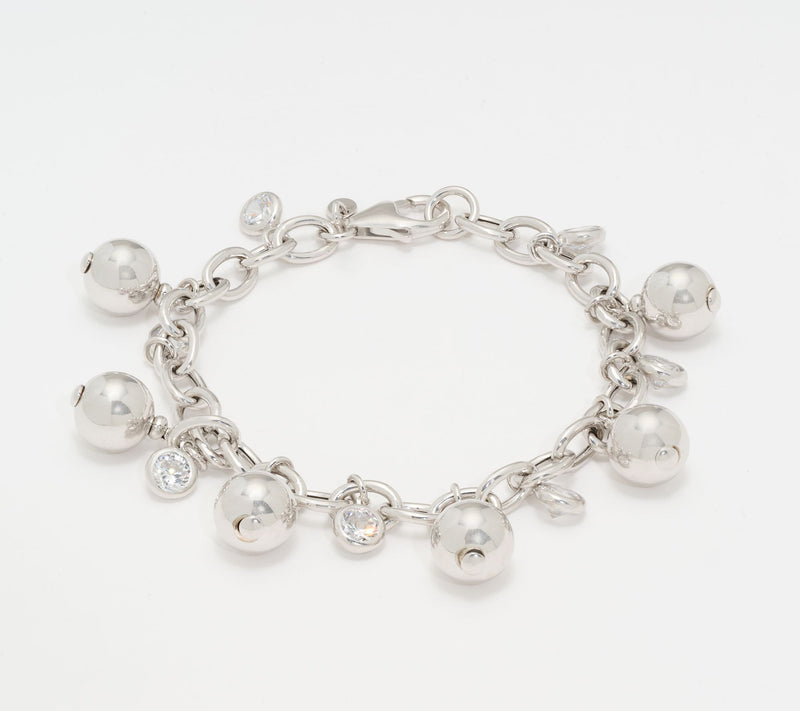 Diamonique Italia Bead & Charm Rolo Bracelet, Sterling Silver — View 6
