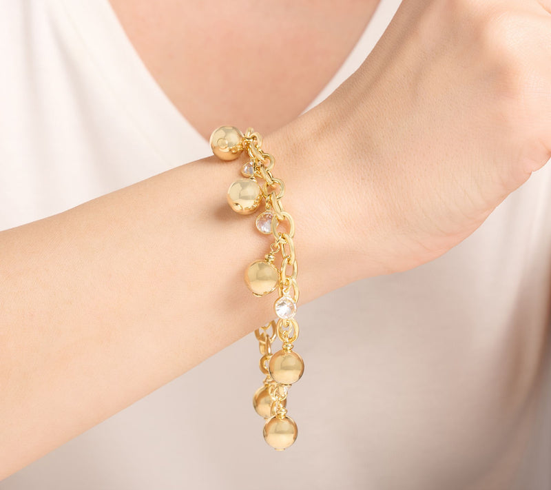 Diamonique Italia Bead & Charm Rolo Bracelet, Sterling Silver — View 3