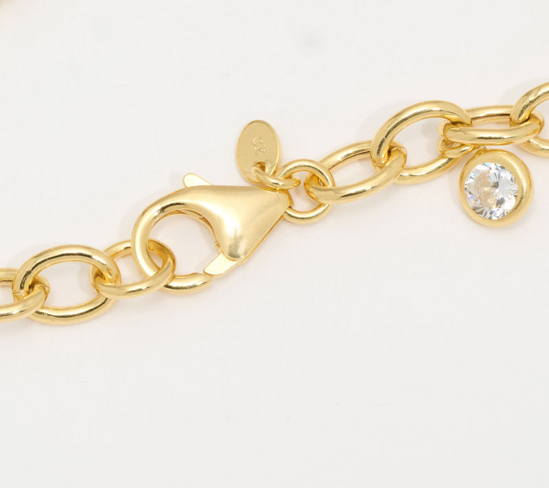 Diamonique Italia Bead & Charm Rolo Bracelet, Sterling Silver — View 2