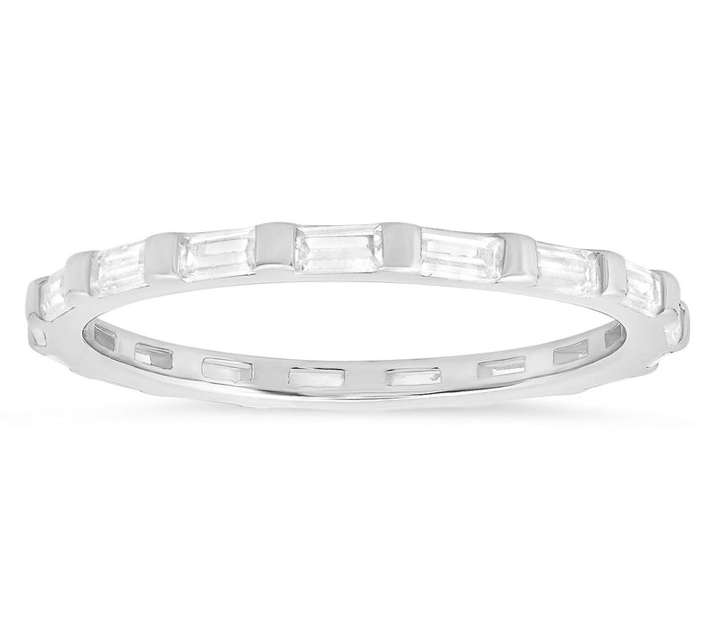 Diamonique Baguette Cut Stackable Eternity Ring, Sterling — Main view