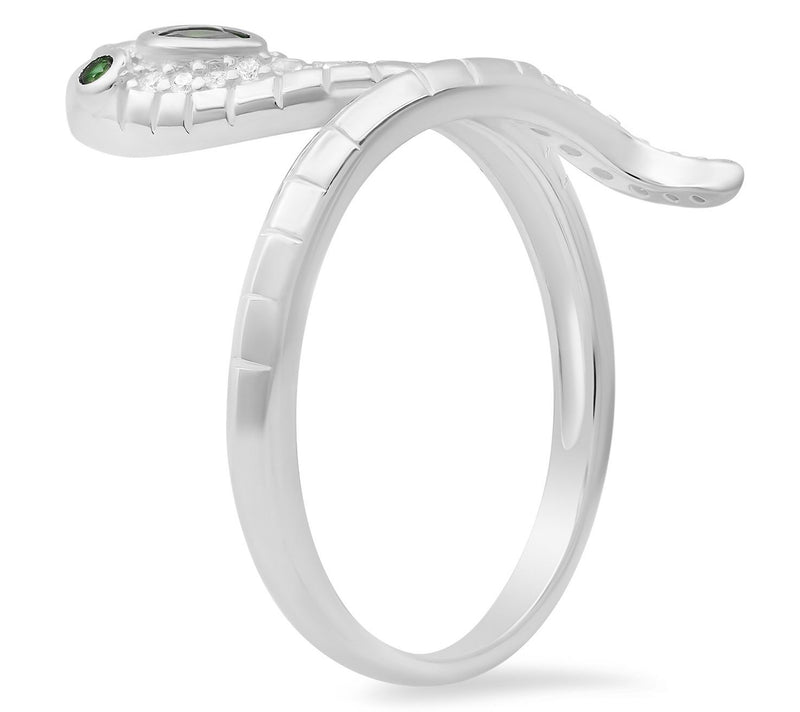 Diamonique Pave Snake Ring, Sterling Silver — View 2