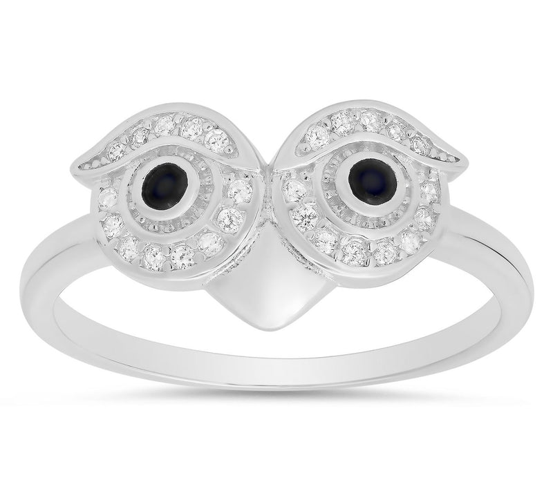 Diamonique Owl Ring, Sterling Silver — Main view