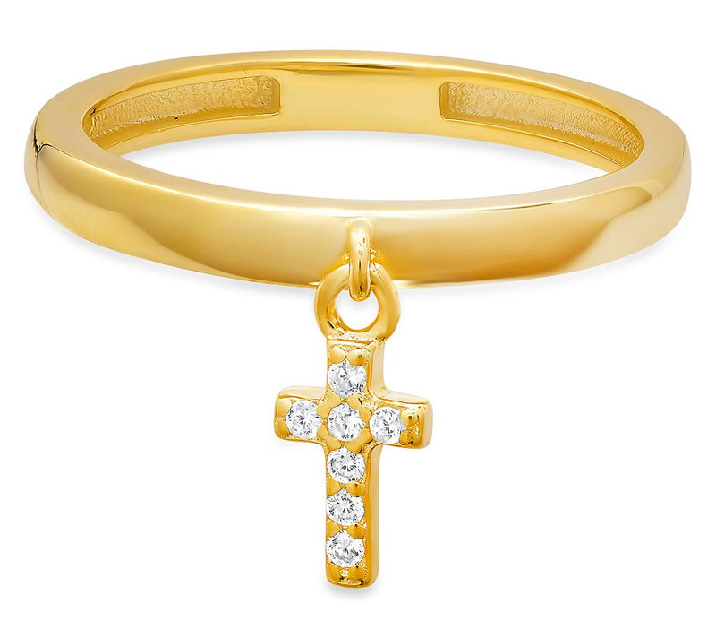 Diamonique Dangling Cross Band Ring, Sterling Silver — View 5