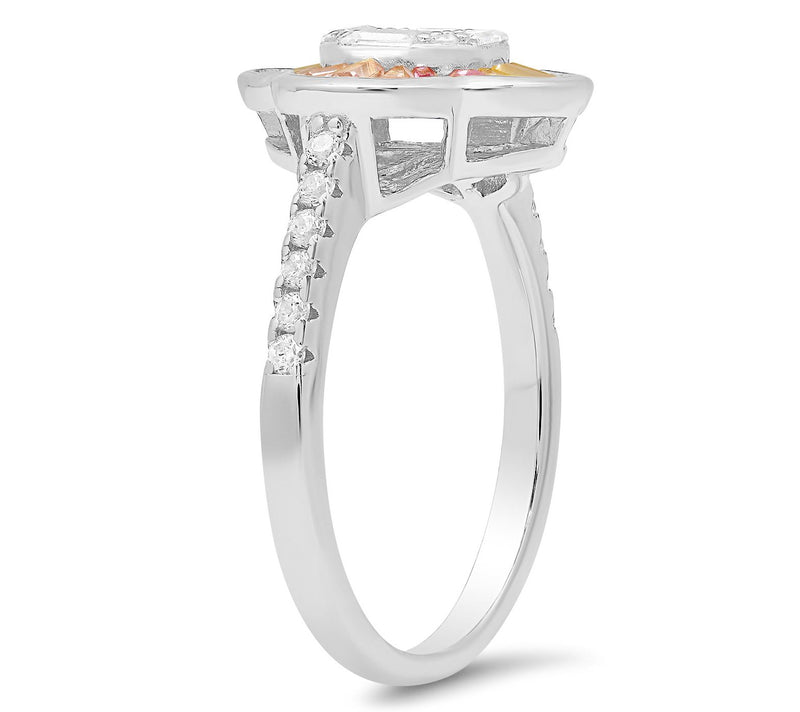 Diamonique Pastel Multi-Color Clover Ring, Sterling Silver — View 2
