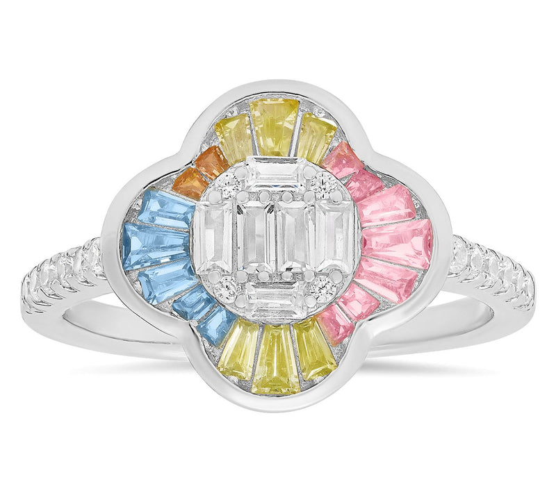 Diamonique Pastel Multi-Color Clover Ring, Sterling Silver — View 5