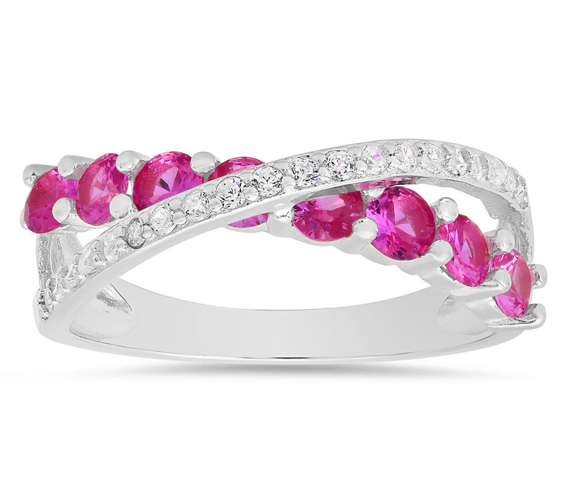 Diamonique Pink Sapphire Crossover Ring, Sterling Silver — View 6