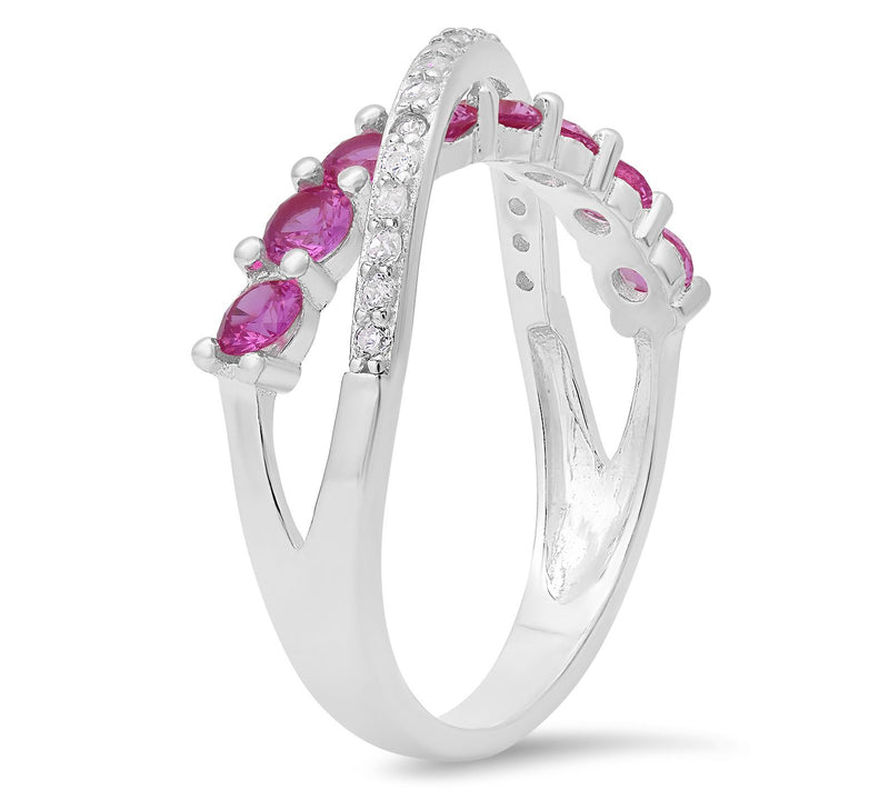 Diamonique Pink Sapphire Crossover Ring, Sterling Silver — View 2