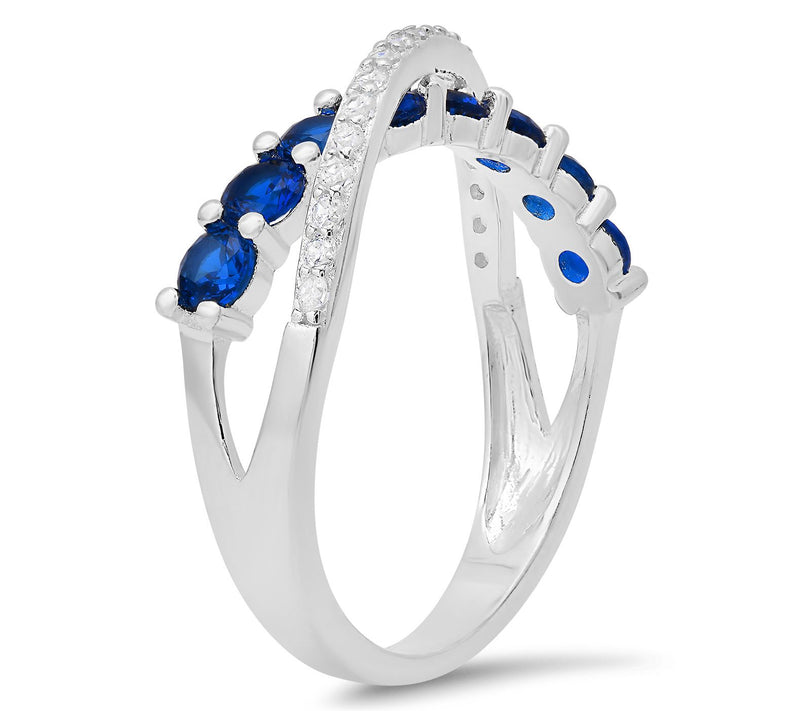 Diamonique Blue Crossover Ring, Sterling Silver — View 2