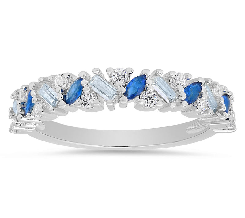 Diamonique Blue Ombre Band Ring, Sterling Silver — View 5