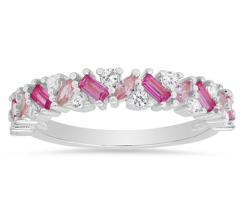 Diamonique Multi-cut Pink Ombre Band Ring, Sterling Silver — View 6