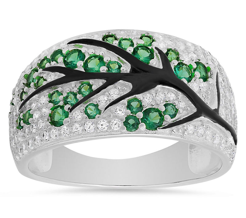 Diamonique & Enamel Tree of Life Ring, SterlingSilver — Main view
