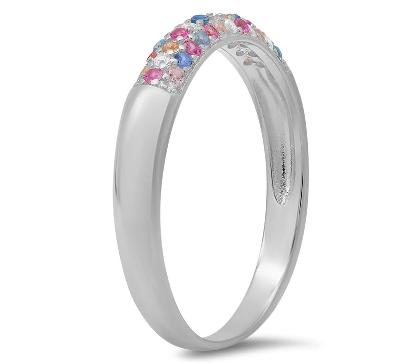 Diamonique Petite Pastel Multi-Color Pave BandRing, Sterling — View 2