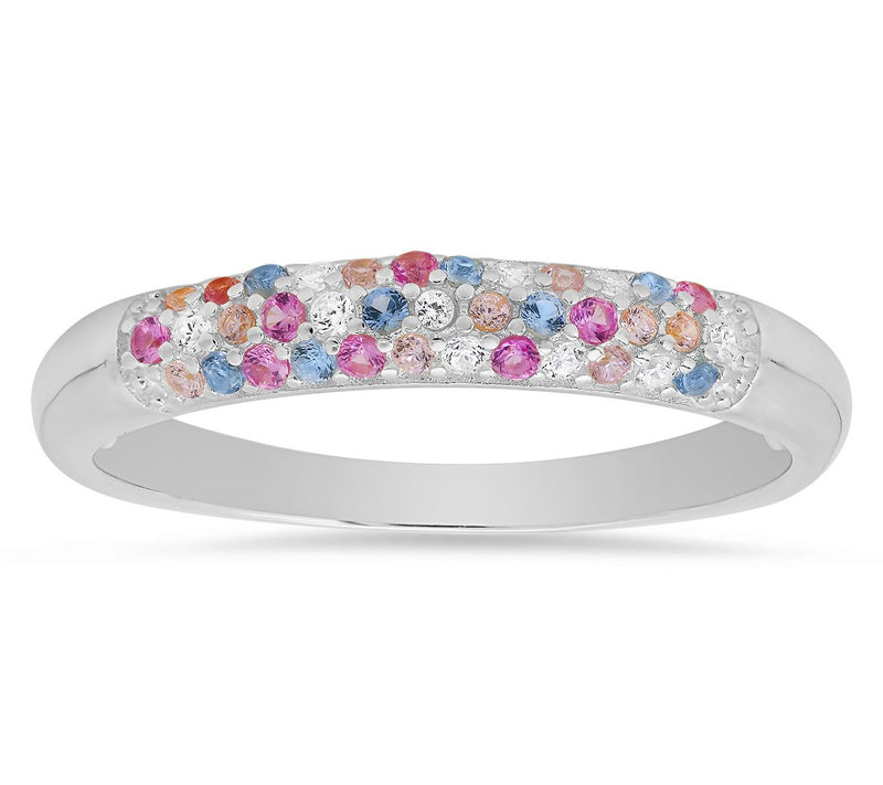 Diamonique Petite Pastel Multi-Color Pave BandRing, Sterling — View 5