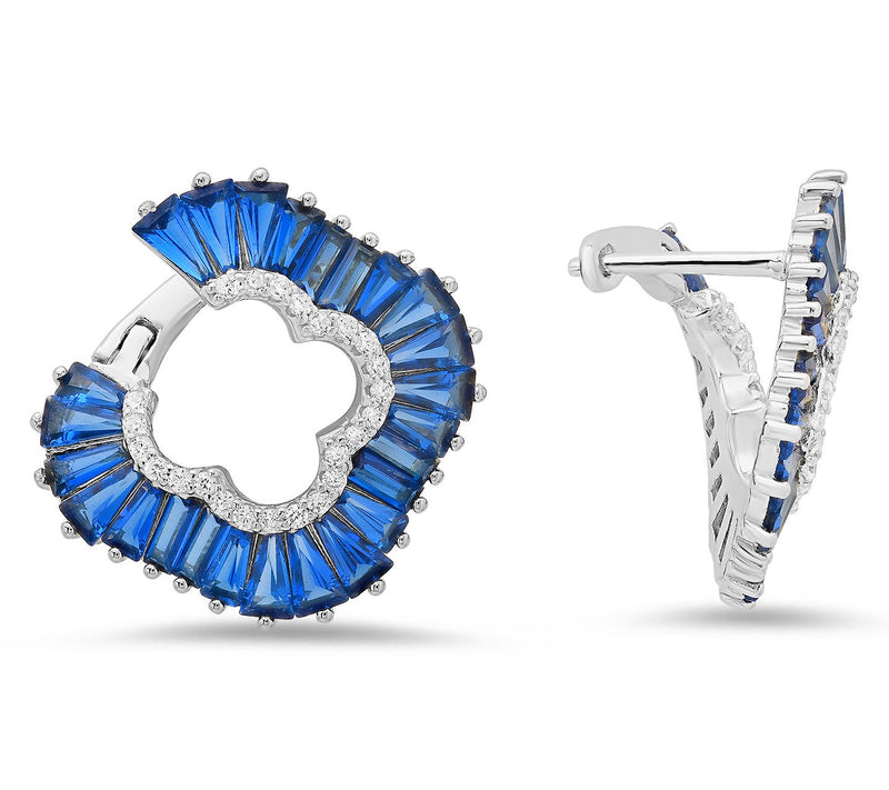 Diamonique Blue Clover Statement Hoop Earrings,Sterling — Main view