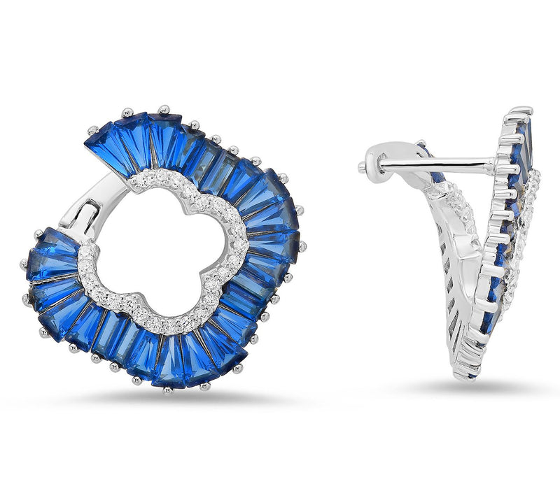Diamonique Blue Clover Statement Hoop Earrings,Sterling — View 4