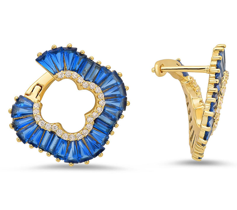 Diamonique Blue Clover Statement Hoop Earrings,Sterling — View 5