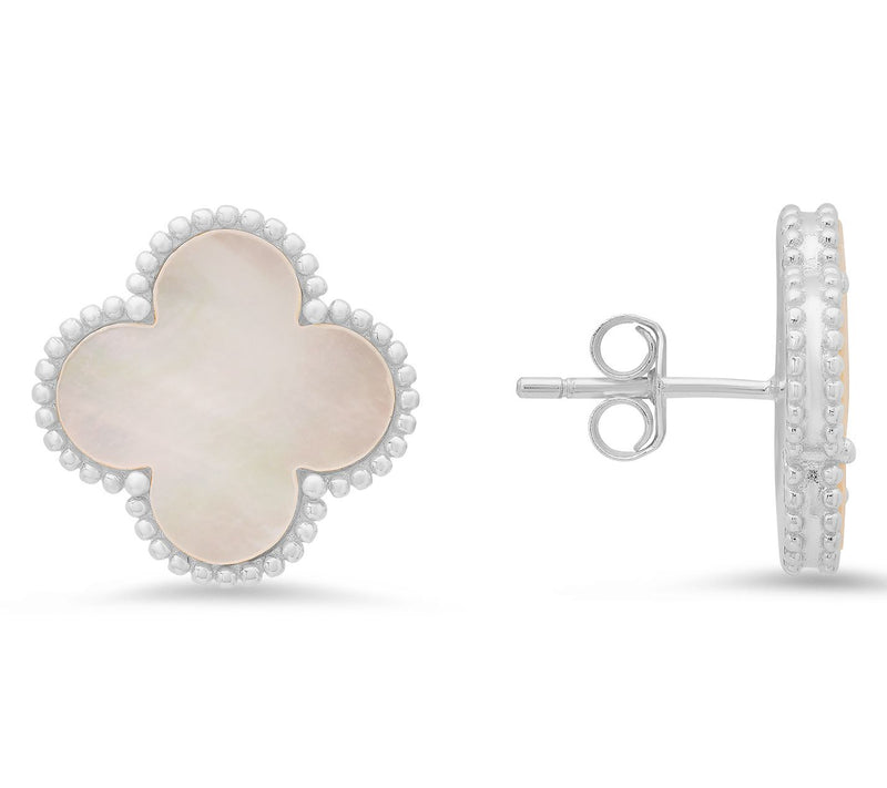 Sterling Silver Mother of Pearl Clover Earrings — View 4