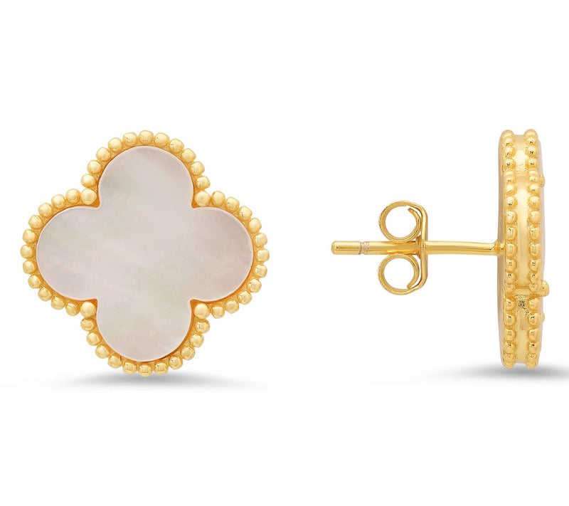 Sterling Silver Mother of Pearl Clover Earrings — View 5