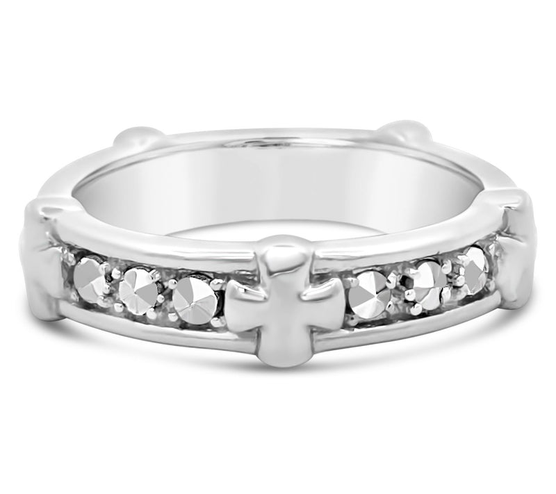 Dallas Prince Silver Chrome Marcasite Unity Cross Ring — Main view
