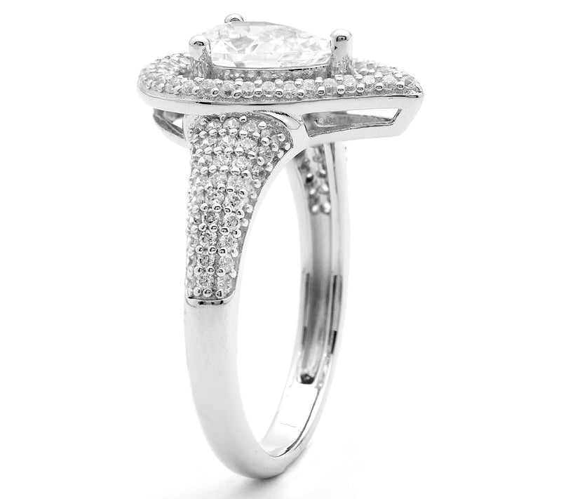 Diamonique Teardrop Halo Ring, Sterling Silver — View 3