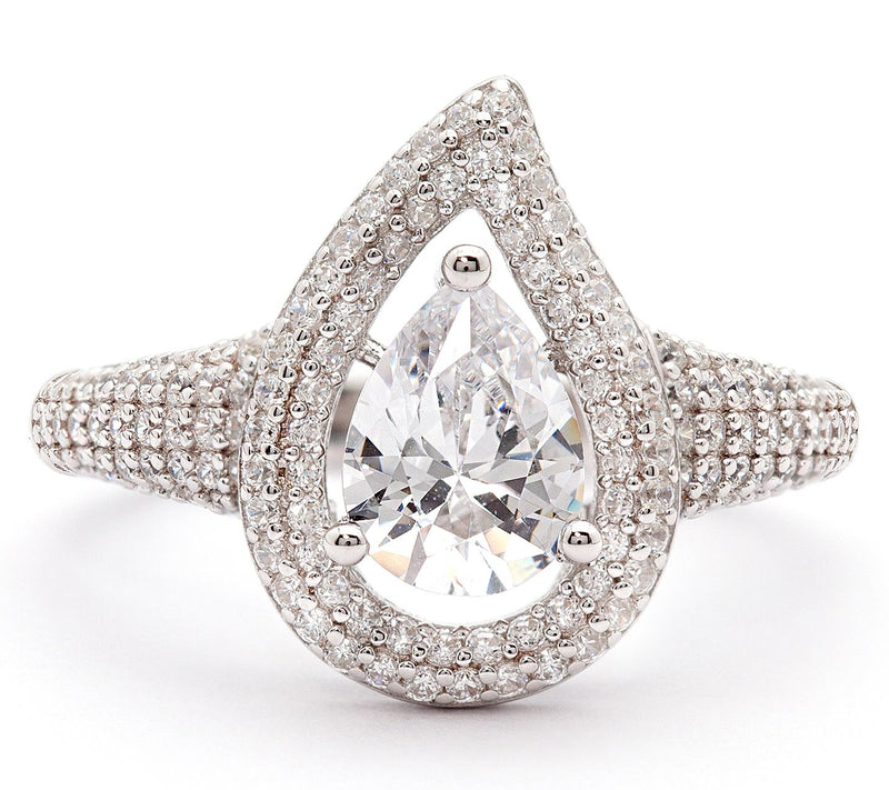 Diamonique Teardrop Halo Ring, Sterling Silver — View 2