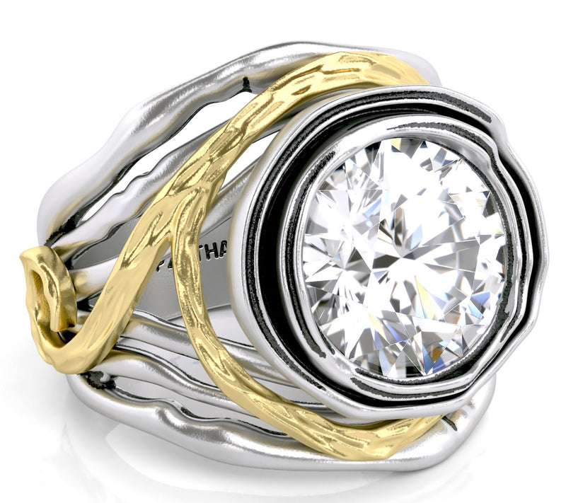 Diamonique Two-Tone Vine Design Ring, SterlingSilver — View 5