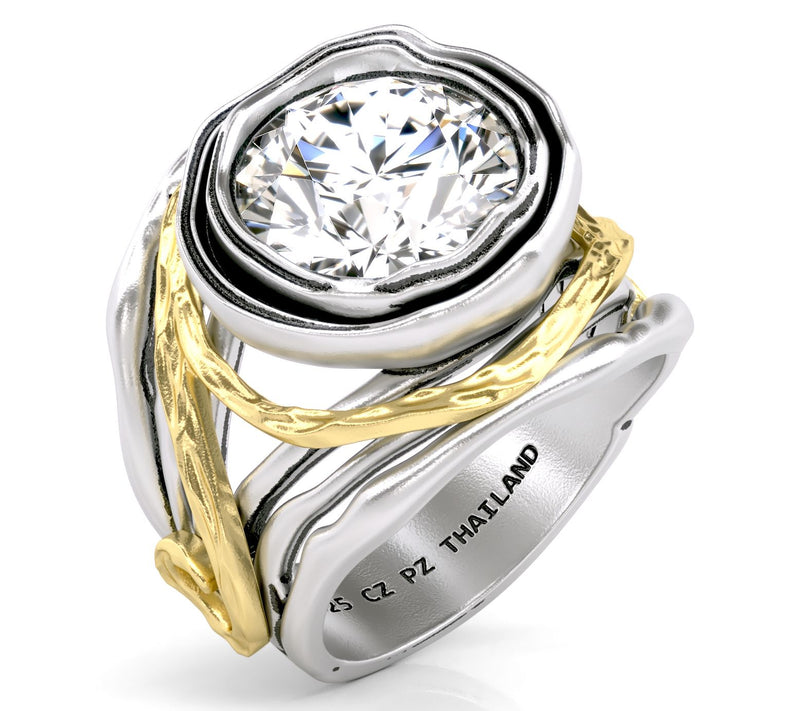Diamonique Two-Tone Vine Design Ring, SterlingSilver — View 2
